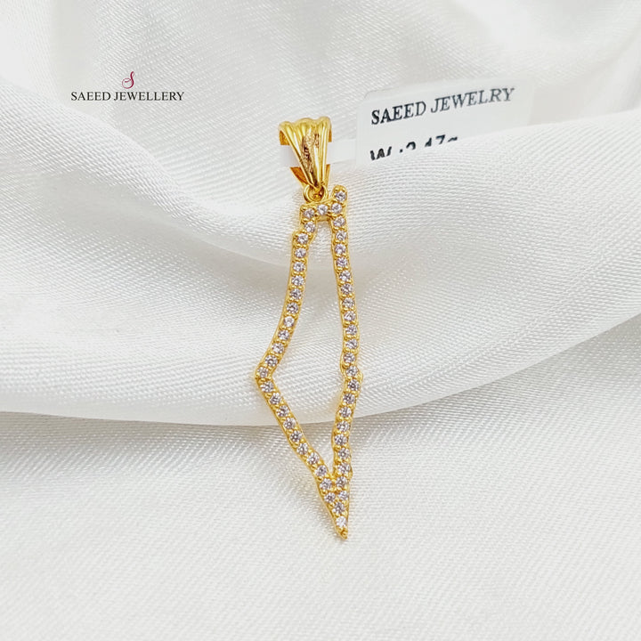 Zircon Studded Palestine Pendant  Made of 21K Yellow Gold by Saeed Jewelry-30818