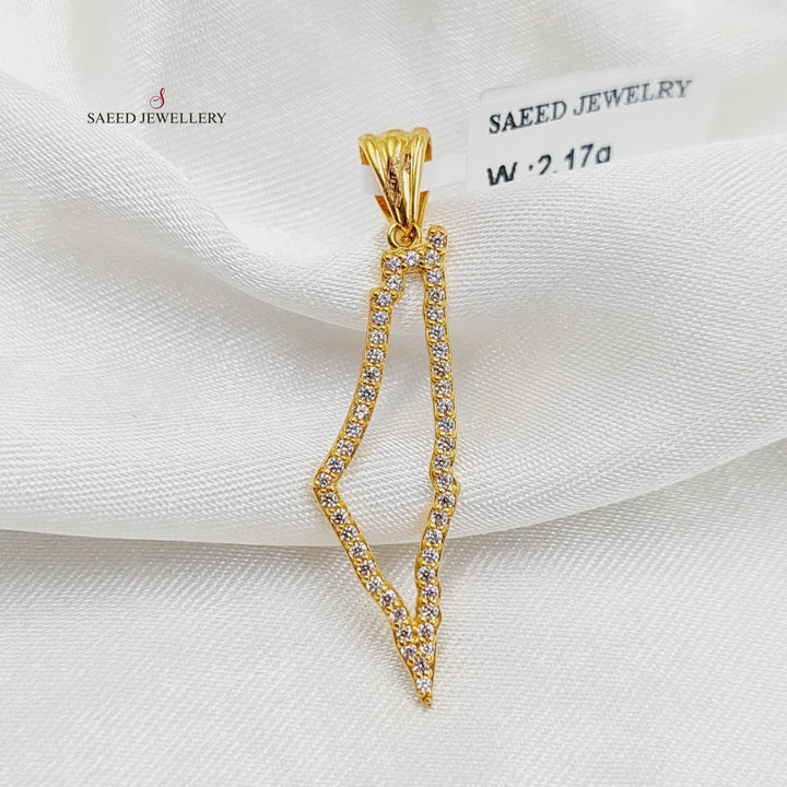 Zircon Studded Palestine Pendant  Made of 21K Yellow Gold by Saeed Jewelry-30818