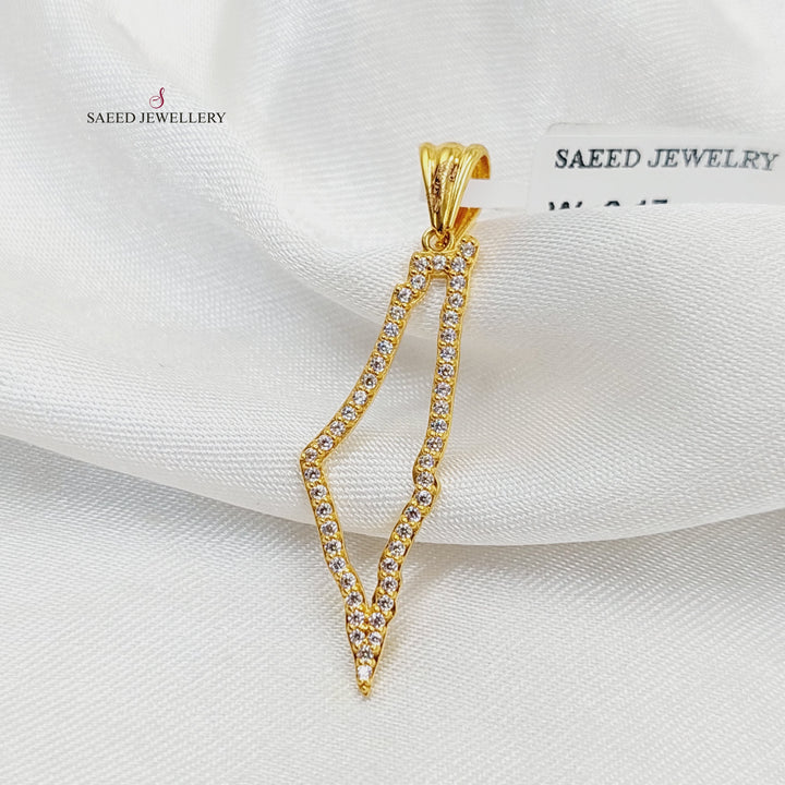 21K Gold Zircon Studded Palestine Pendant by Saeed Jewelry - Image 4