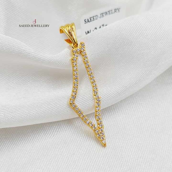 21K Gold Zircon Studded Palestine Pendant by Saeed Jewelry - Image 1