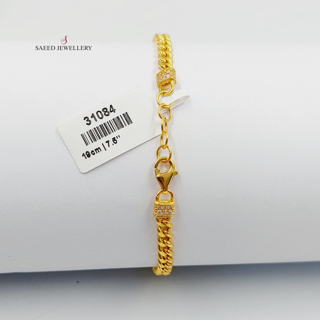 21K Gold Zircon Studded Paperclip Bracelet by Saeed Jewelry - Image 2