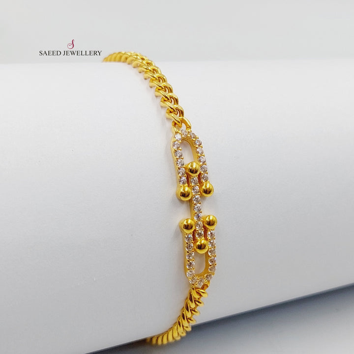 21K Gold Zircon Studded Paperclip Bracelet by Saeed Jewelry - Image 3