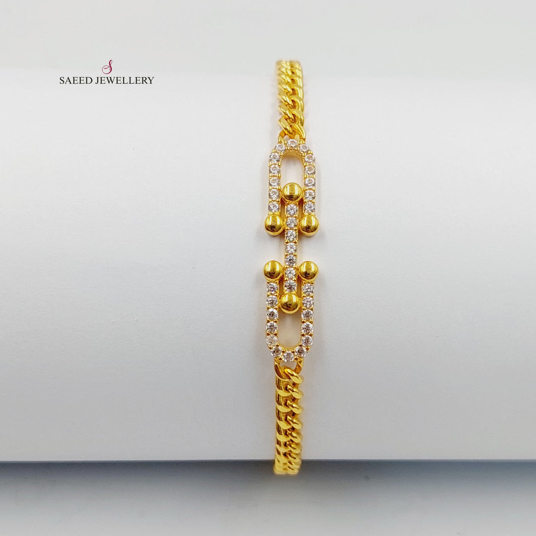 21K Gold Zircon Studded Paperclip Bracelet by Saeed Jewelry - Image 4