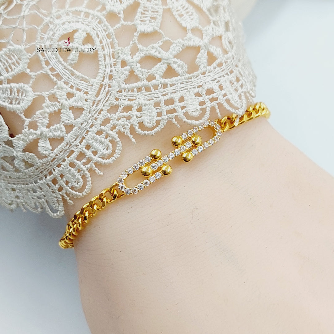 21K Gold Zircon Studded Paperclip Bracelet by Saeed Jewelry - Image 5