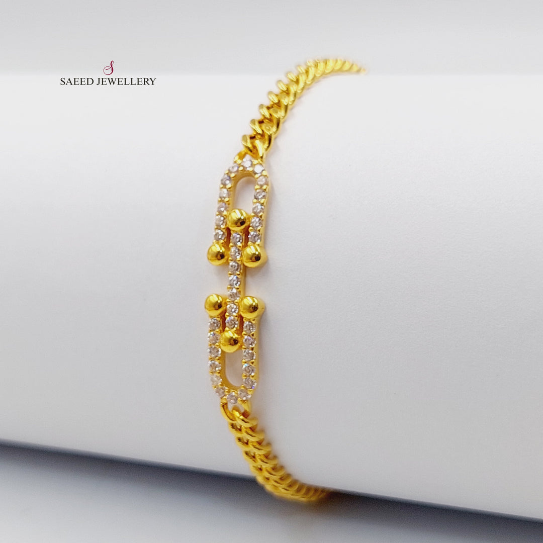 21K Gold Zircon Studded Paperclip Bracelet by Saeed Jewelry - Image 1