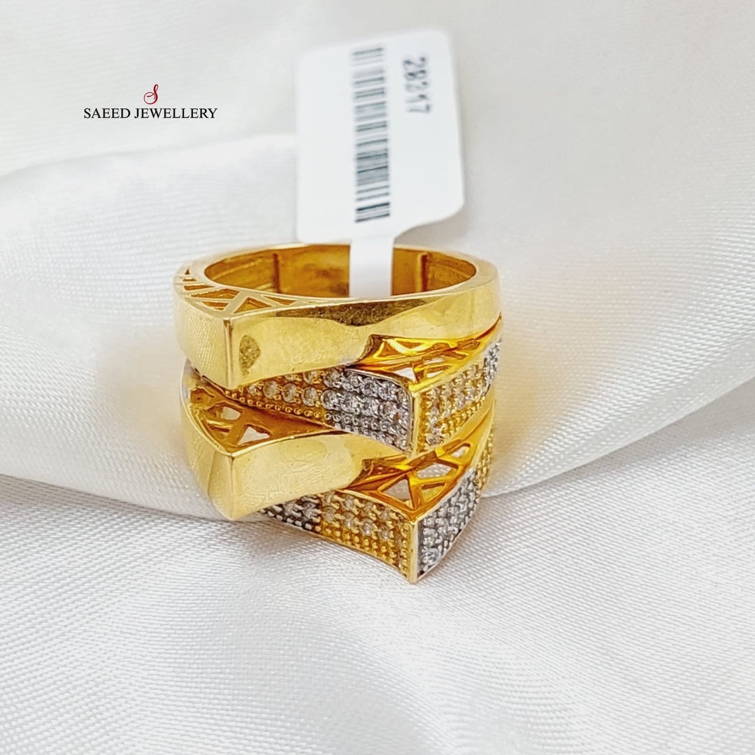 21K Gold Zircon Studded Pyramid Ring by Saeed Jewelry - Image 1