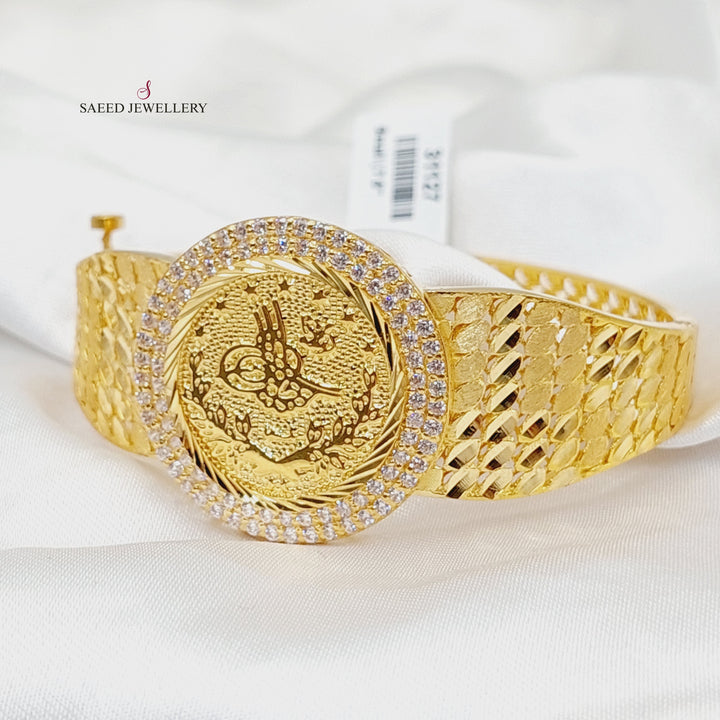 21K Gold Zircon Studded Rashadi Bangle Bracelet by Saeed Jewelry - Image 2