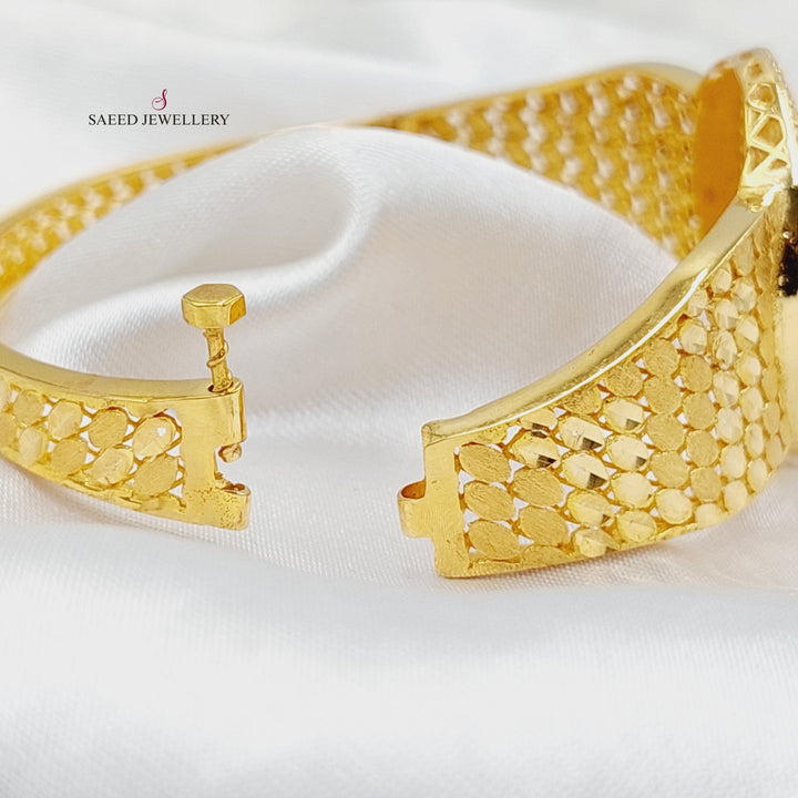 21K Gold Zircon Studded Rashadi Bangle Bracelet by Saeed Jewelry - Image 4