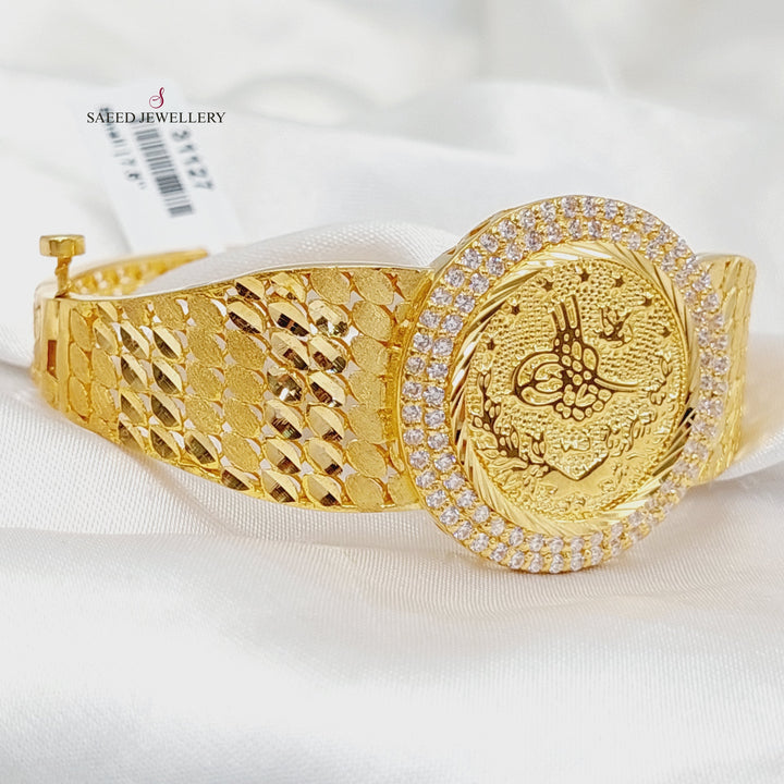 21K Gold Zircon Studded Rashadi Bangle Bracelet by Saeed Jewelry - Image 5