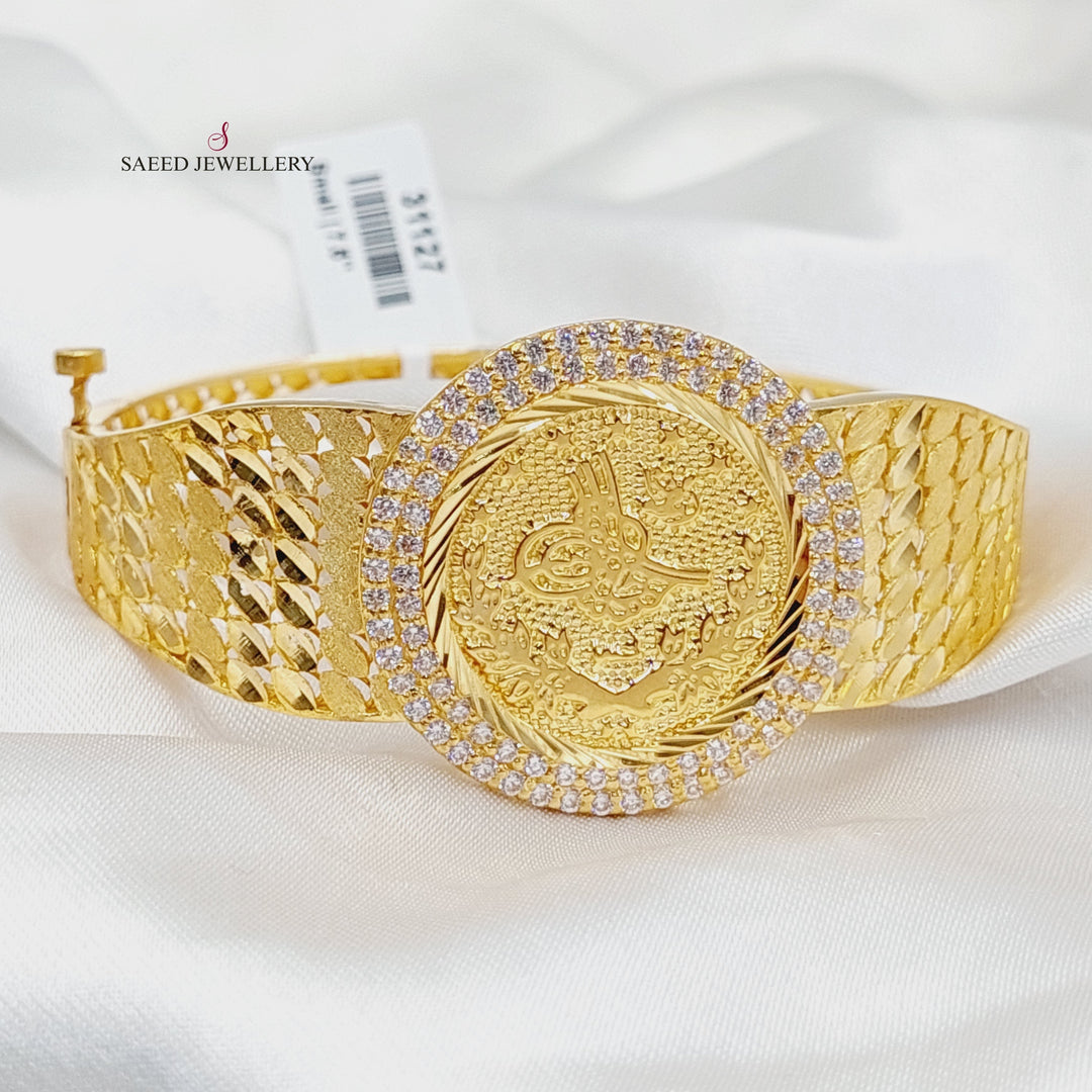 21K Gold Zircon Studded Rashadi Bangle Bracelet by Saeed Jewelry - Image 6