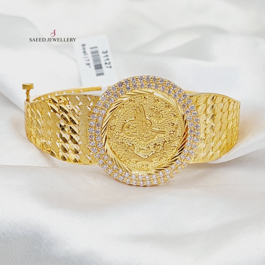 21K Gold Zircon Studded Rashadi Bangle Bracelet by Saeed Jewelry - Image 1