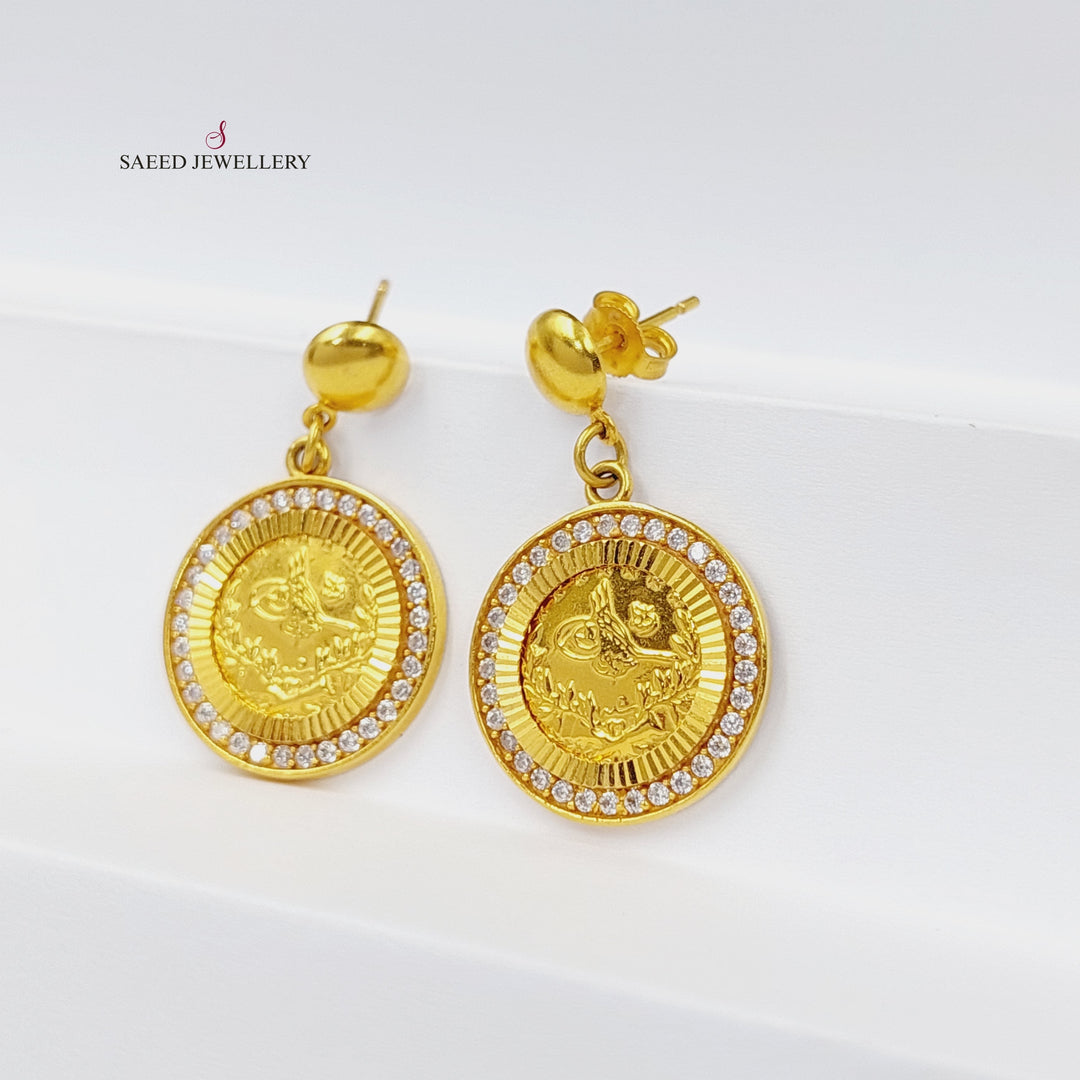 21K Gold Zircon Studded Rashadi Earrings by Saeed Jewelry - Image 3