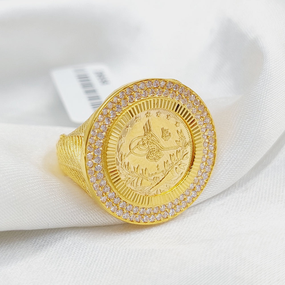 21K Gold Zircon Studded Rashadi Ring by Saeed Jewelry - Image 2