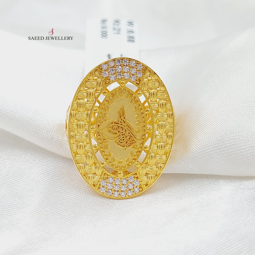 21K Gold Zircon Studded Rashadi Ring by Saeed Jewelry - Image 2