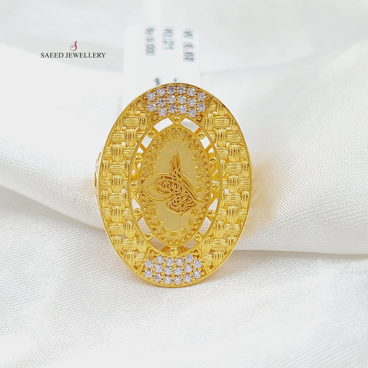 21K Gold Zircon Studded Rashadi Ring by Saeed Jewelry - Image 2