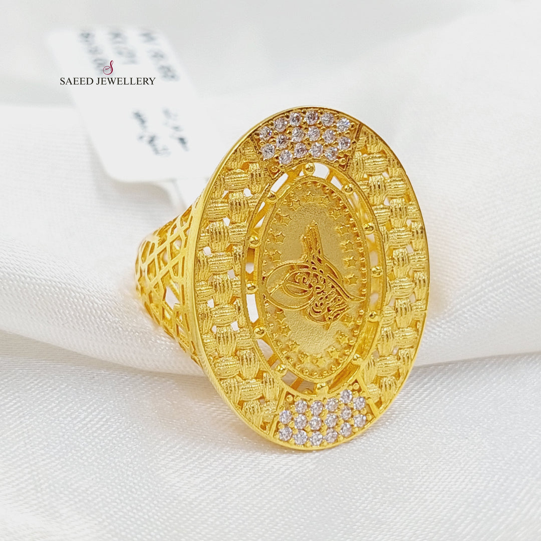 21K Gold Zircon Studded Rashadi Ring by Saeed Jewelry - Image 1