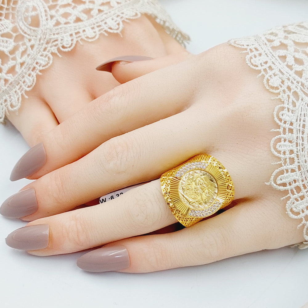 21K Gold Zircon Studded Rashadi Ring by Saeed Jewelry - Image 2