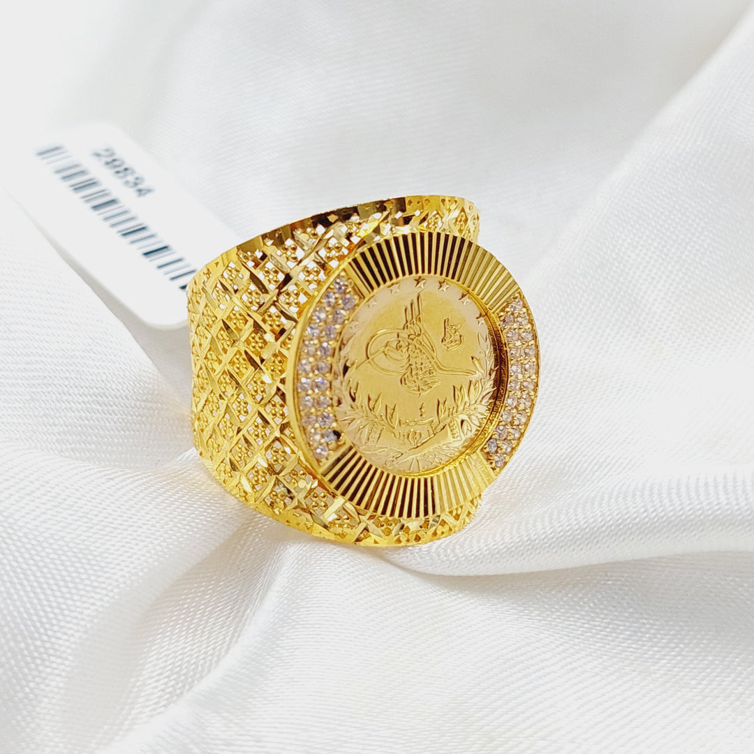 21K Gold Zircon Studded Rashadi Ring by Saeed Jewelry - Image 3