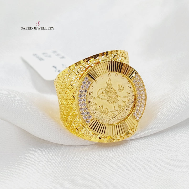 21K Gold Zircon Studded Rashadi Ring by Saeed Jewelry - Image 2