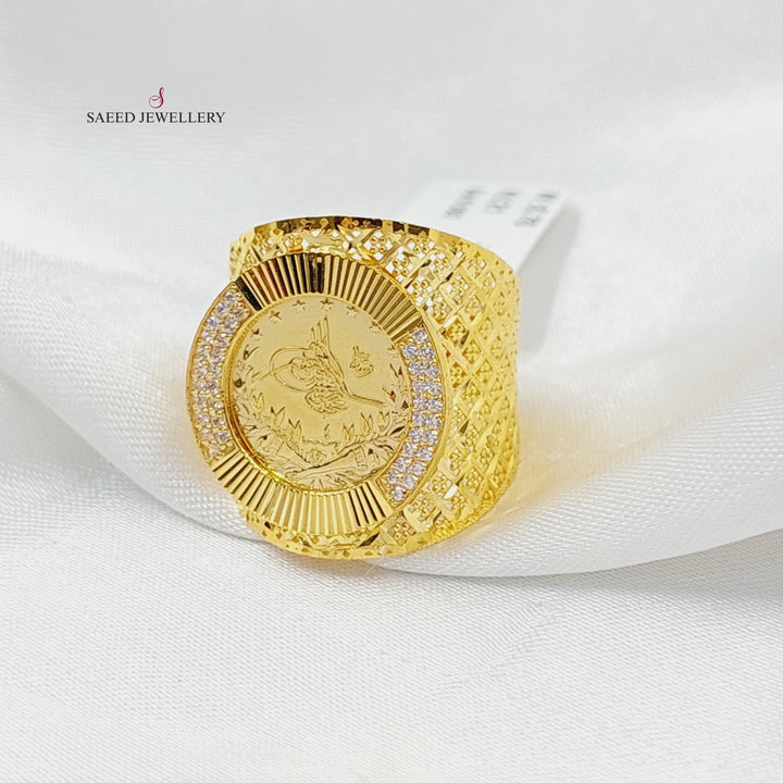 21K Gold Zircon Studded Rashadi Ring by Saeed Jewelry - Image 3