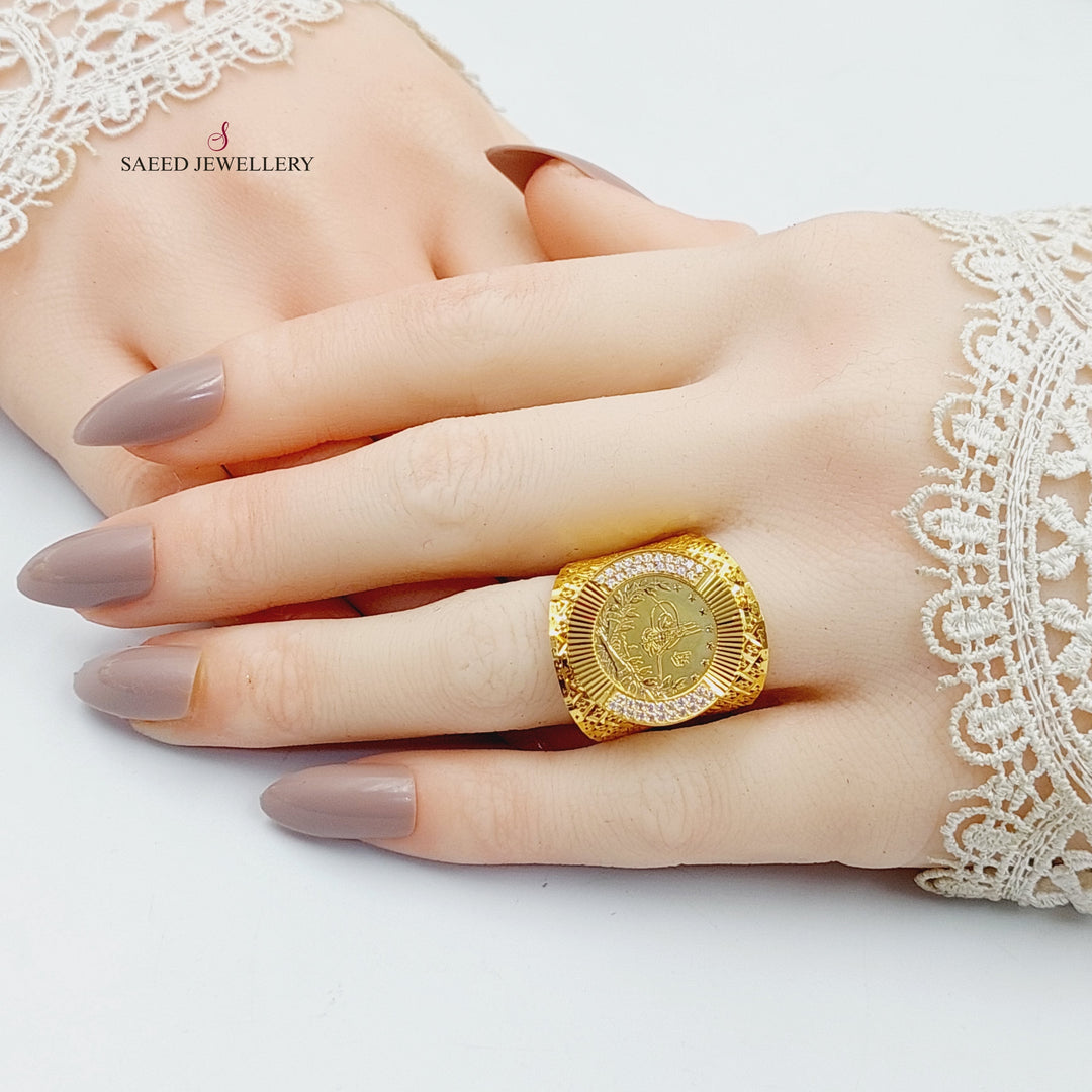 21K Gold Zircon Studded Rashadi Ring by Saeed Jewelry - Image 4