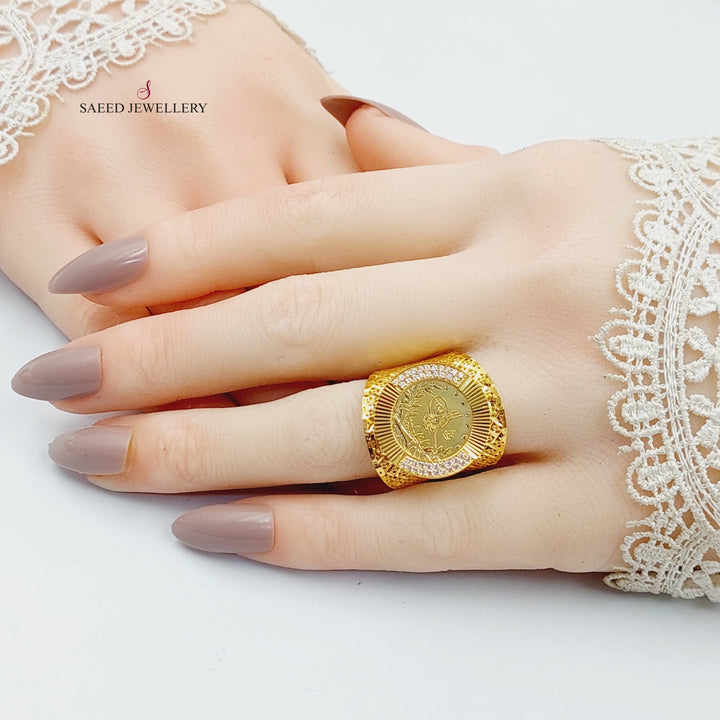 21K Gold Zircon Studded Rashadi Ring by Saeed Jewelry - Image 4