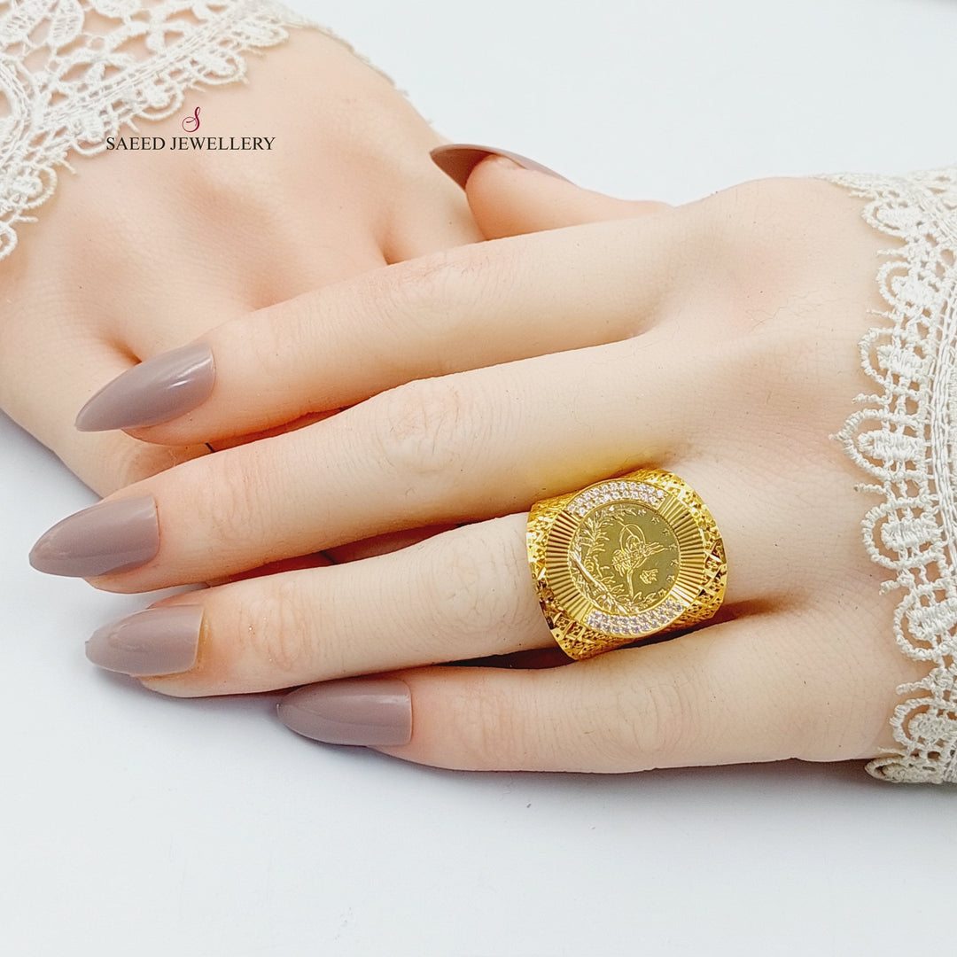 Zircon Studded Rashadi Ring  Made Of 21K Yellow Gold by Saeed Jewelry-30073