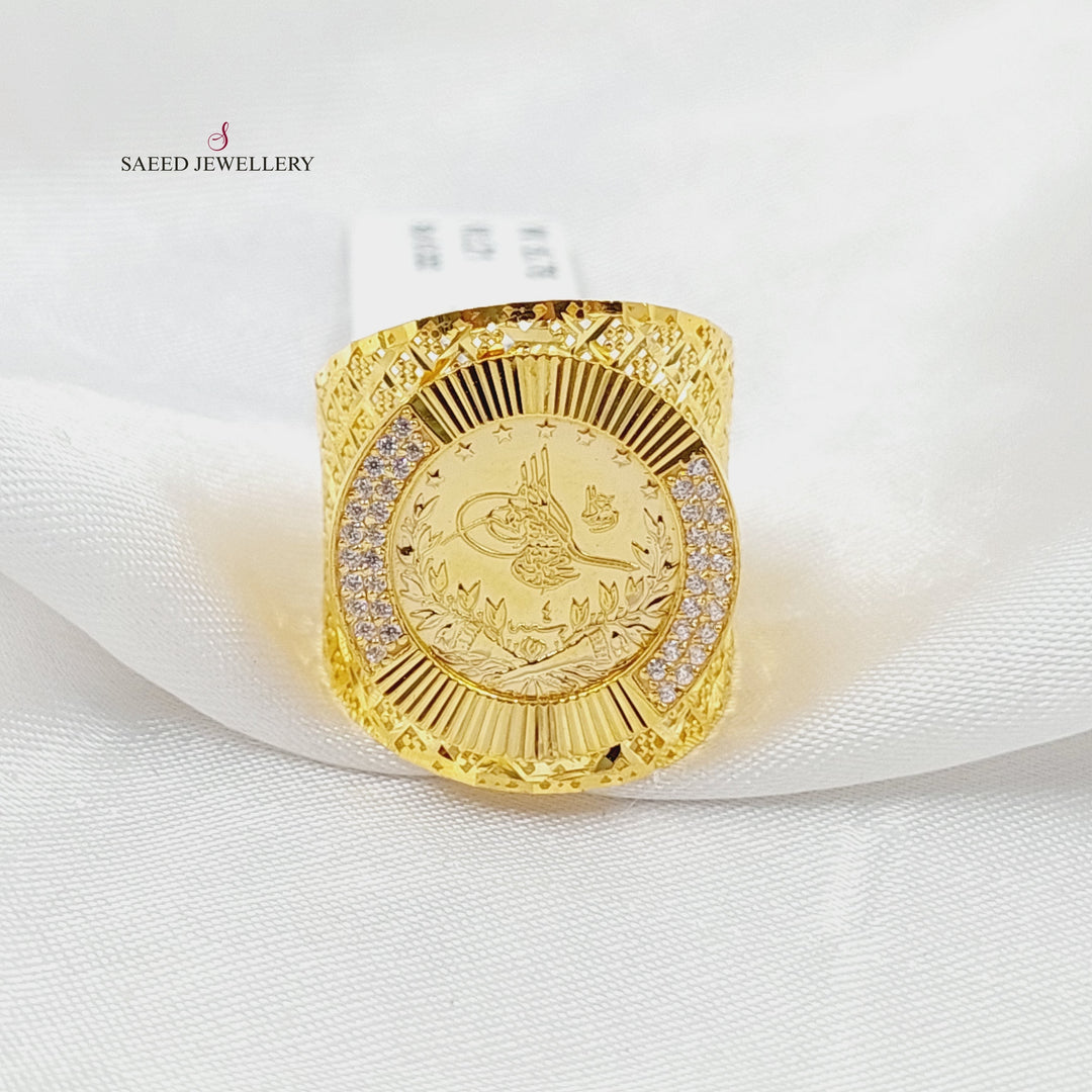 21K Gold Zircon Studded Rashadi Ring by Saeed Jewelry - Image 1