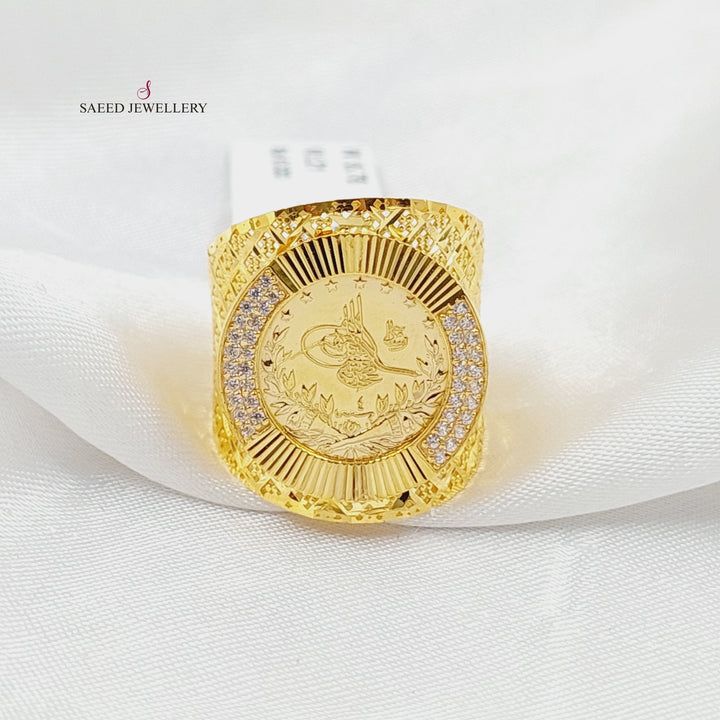 21K Gold Zircon Studded Rashadi Ring by Saeed Jewelry - Image 1