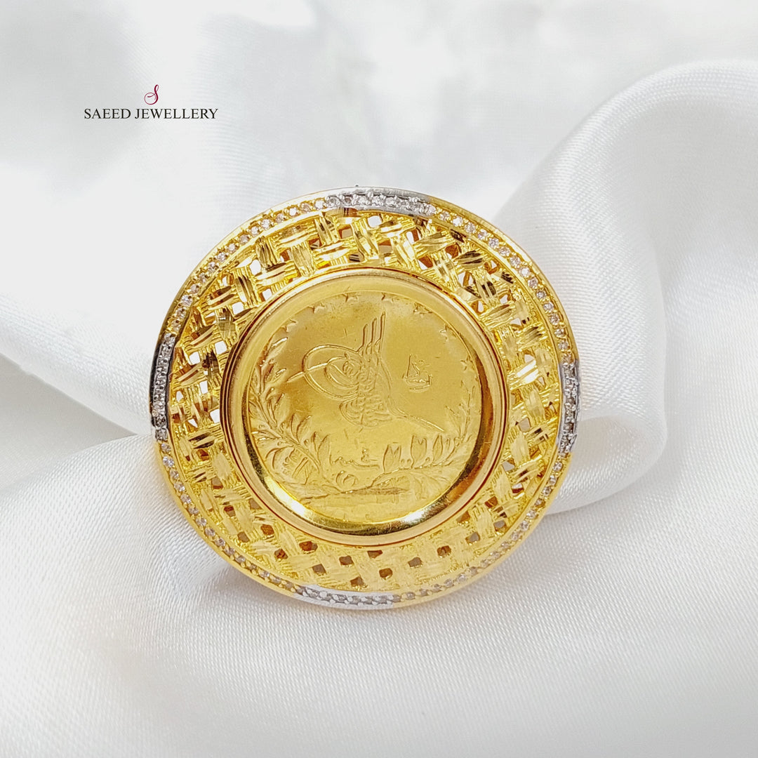 21K Gold Zircon Studded Rashadi Ring by Saeed Jewelry - Image 1