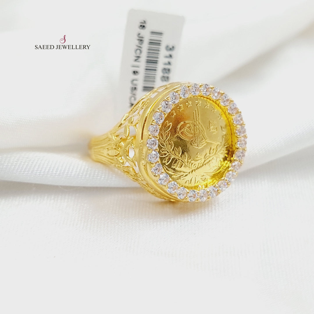 21K Gold Zircon Studded Rashadi Ring by Saeed Jewelry - Image 2