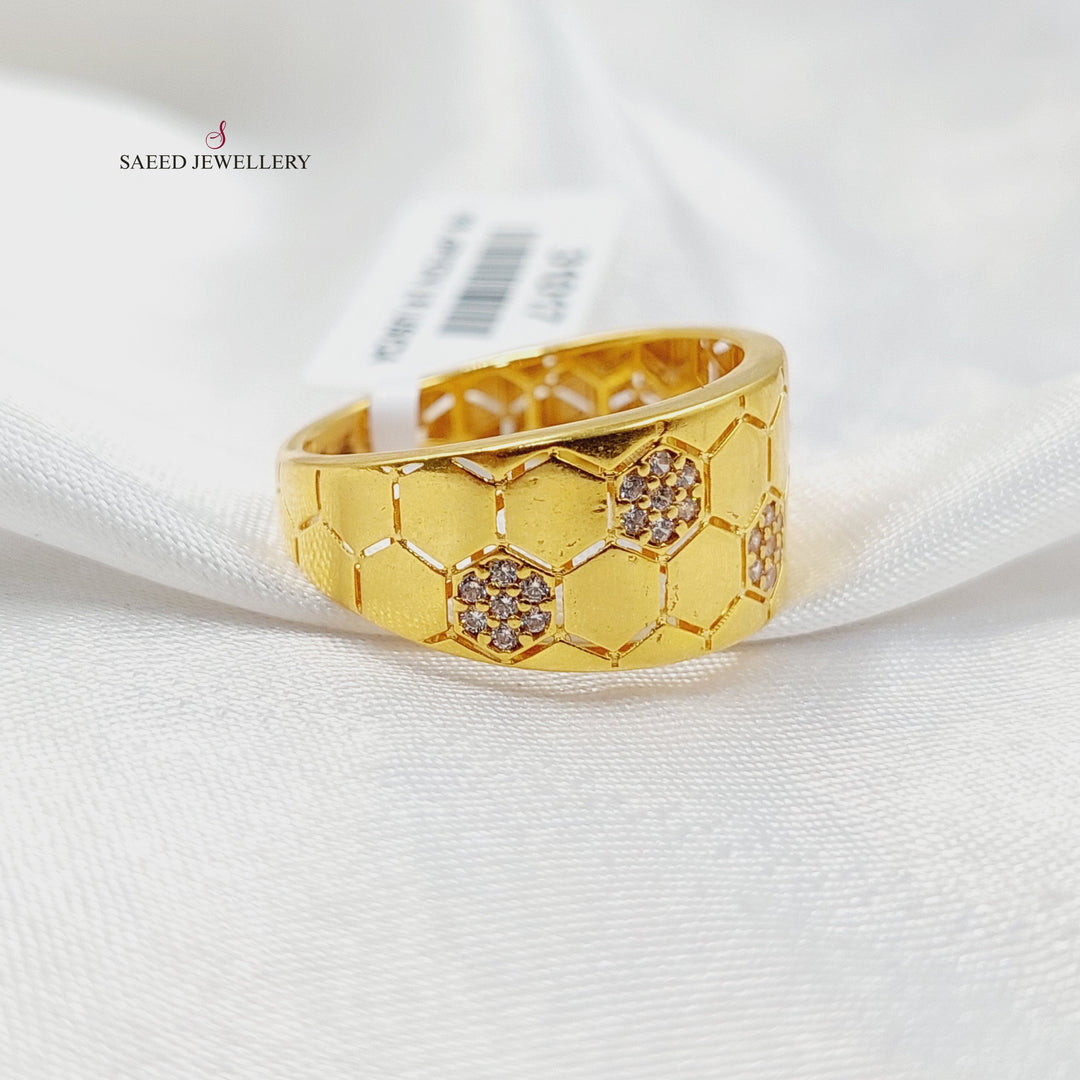 21K Gold Zircon Studded Rhombus Ring by Saeed Jewelry - Image 3