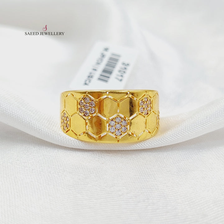 21K Gold Zircon Studded Rhombus Ring by Saeed Jewelry - Image 4