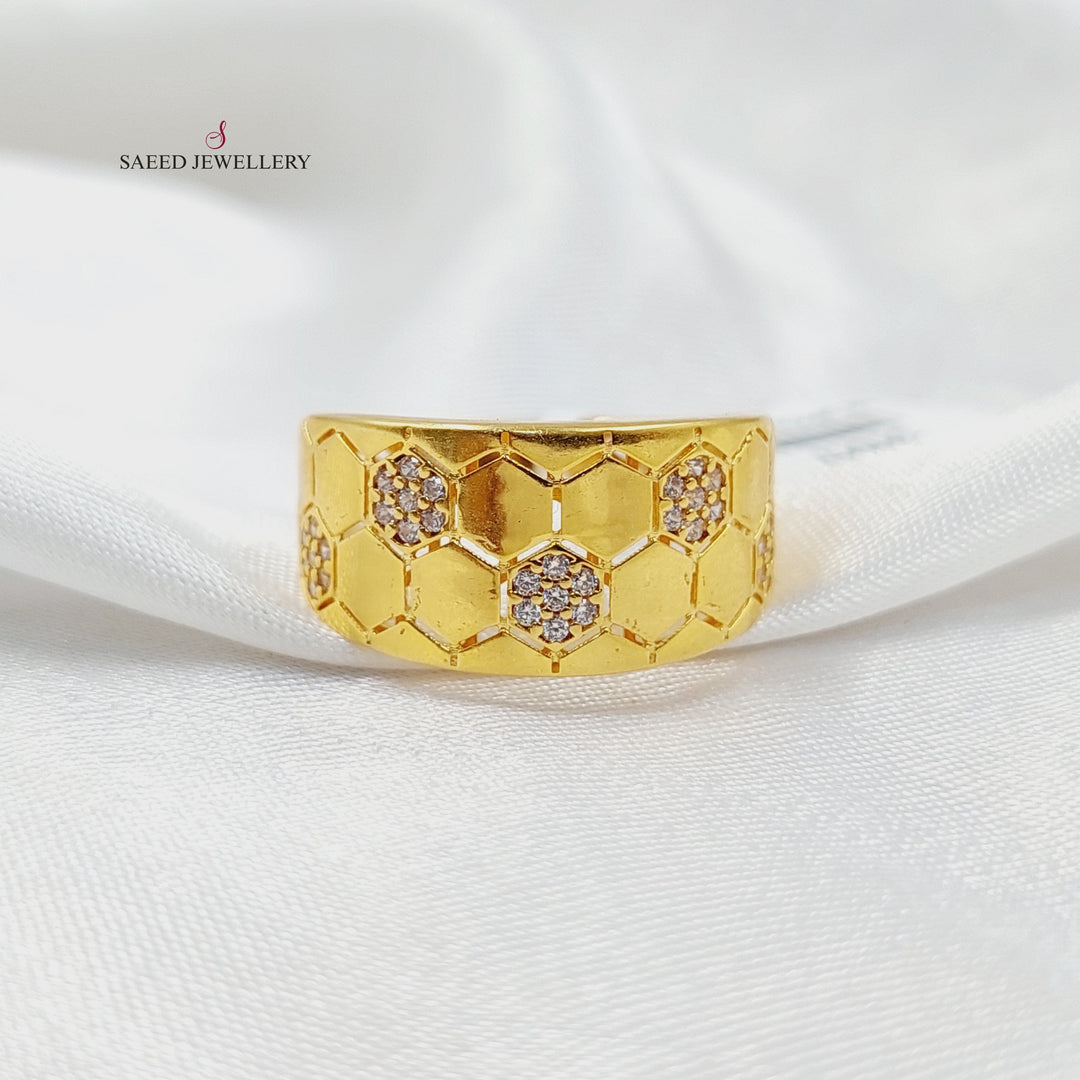 21K Gold Zircon Studded Rhombus Ring by Saeed Jewelry - Image 5