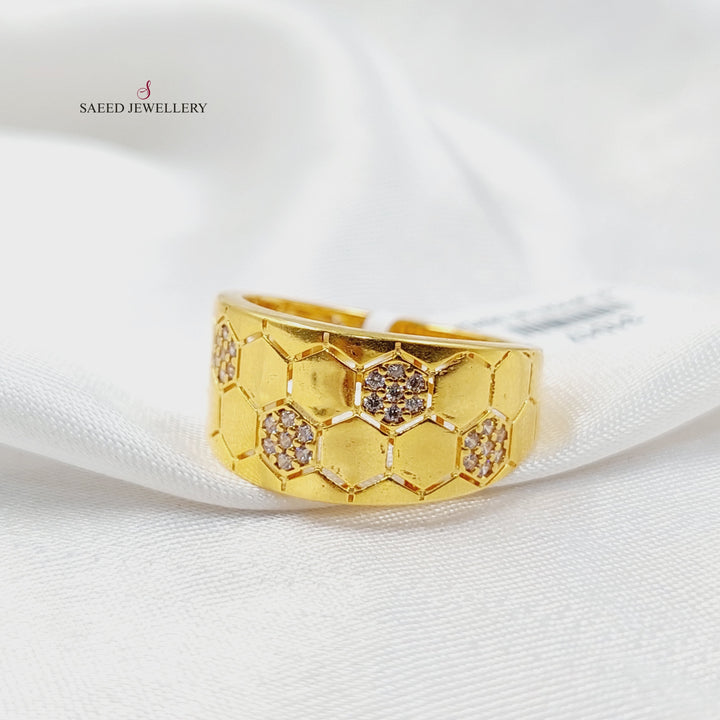 21K Gold Zircon Studded Rhombus Ring by Saeed Jewelry - Image 1