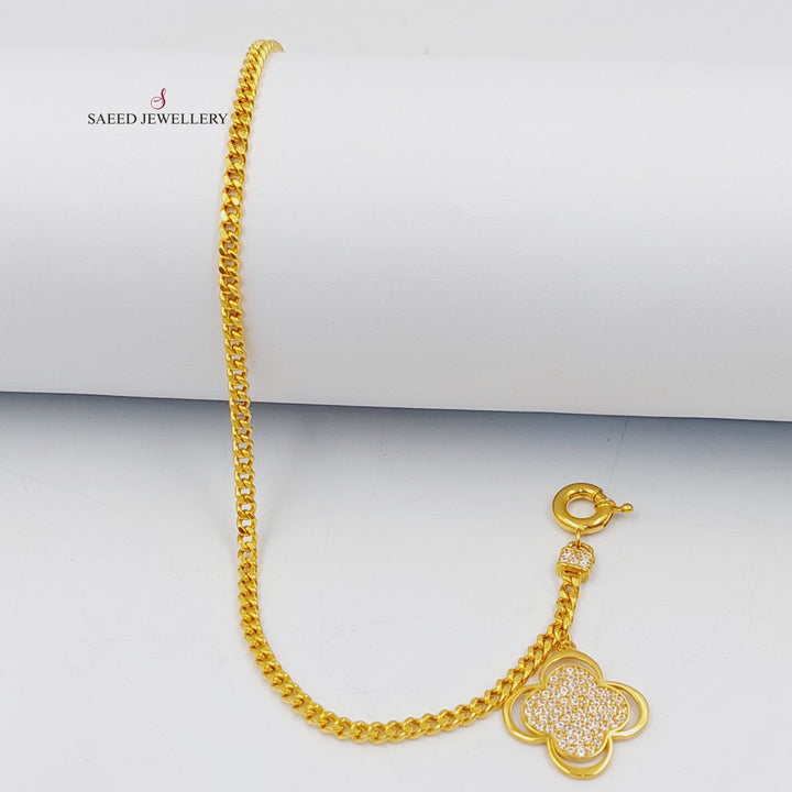 21K Gold Zircon Studded Clover Anklet by Saeed Jewelry - Image 2