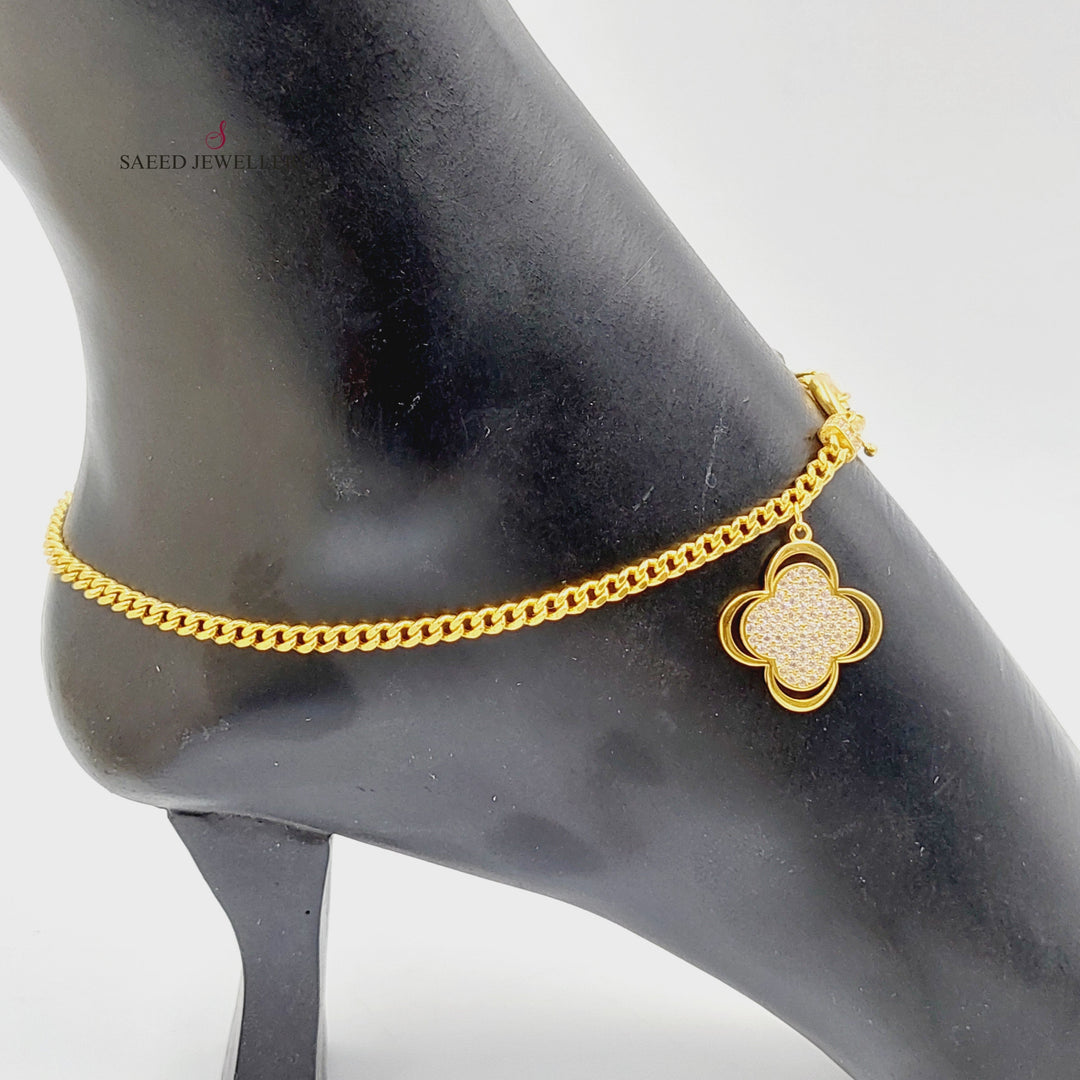 21K Gold Zircon Studded Clover Anklet by Saeed Jewelry - Image 3