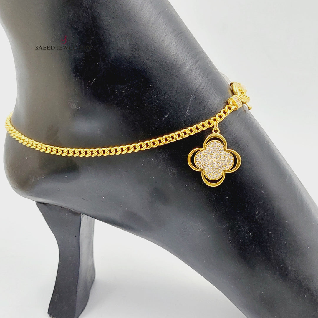 21K Gold Zircon Studded Clover Anklet by Saeed Jewelry - Image 4
