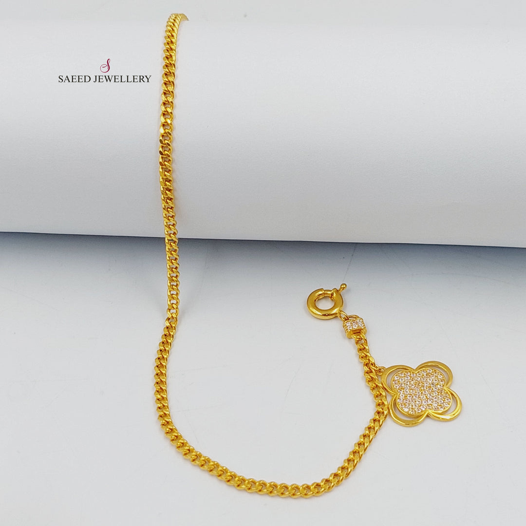 21K Gold Zircon Studded Clover Anklet by Saeed Jewelry - Image 5