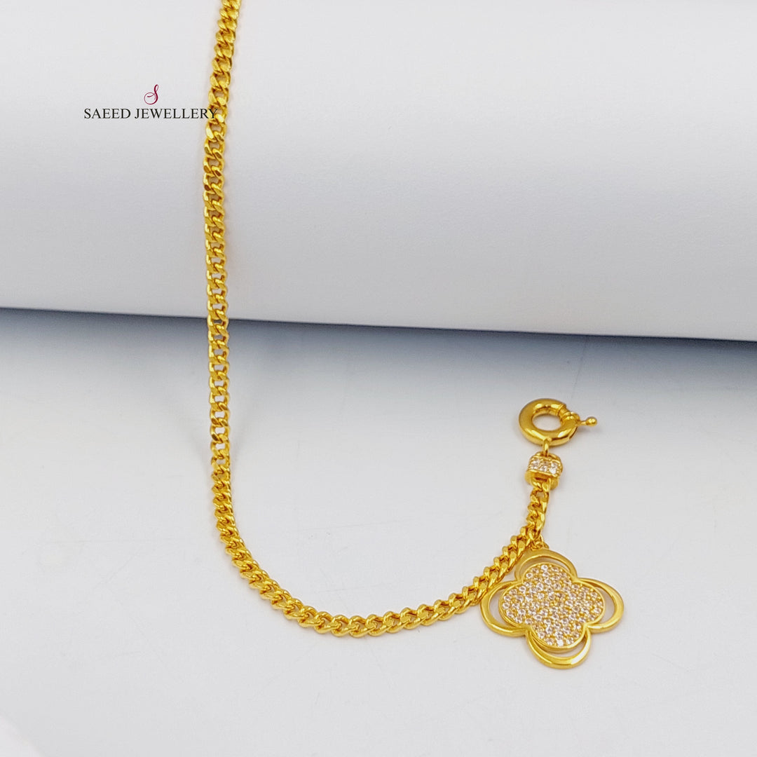 21K Gold Zircon Studded Clover Anklet by Saeed Jewelry - Image 1