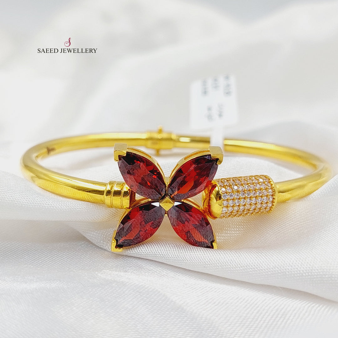 21K Gold Zircon Studded Clover Bangle Bracelet by Saeed Jewelry - Image 1