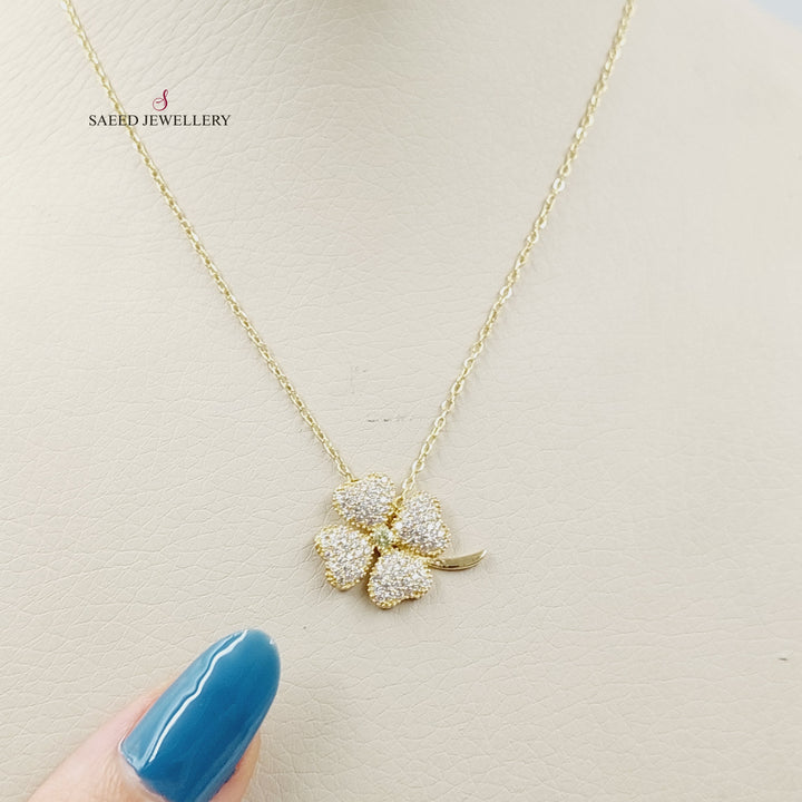 18K Gold Zircon Studded Clover Necklace by Saeed Jewelry - Image 2