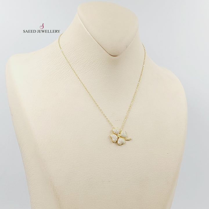 18K Gold Zircon Studded Clover Necklace by Saeed Jewelry - Image 3