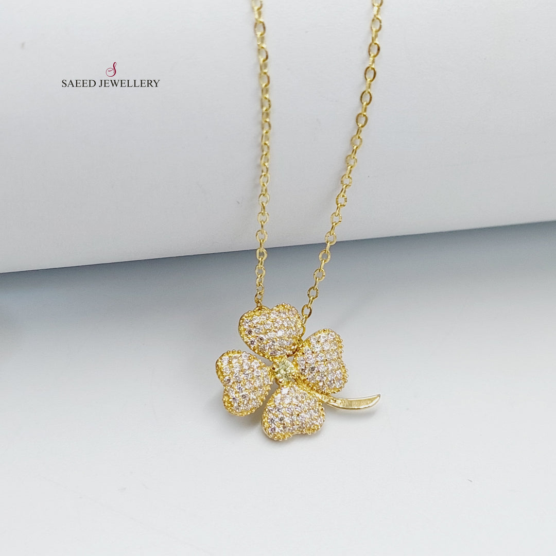 18K Gold Zircon Studded Clover Necklace by Saeed Jewelry - Image 4