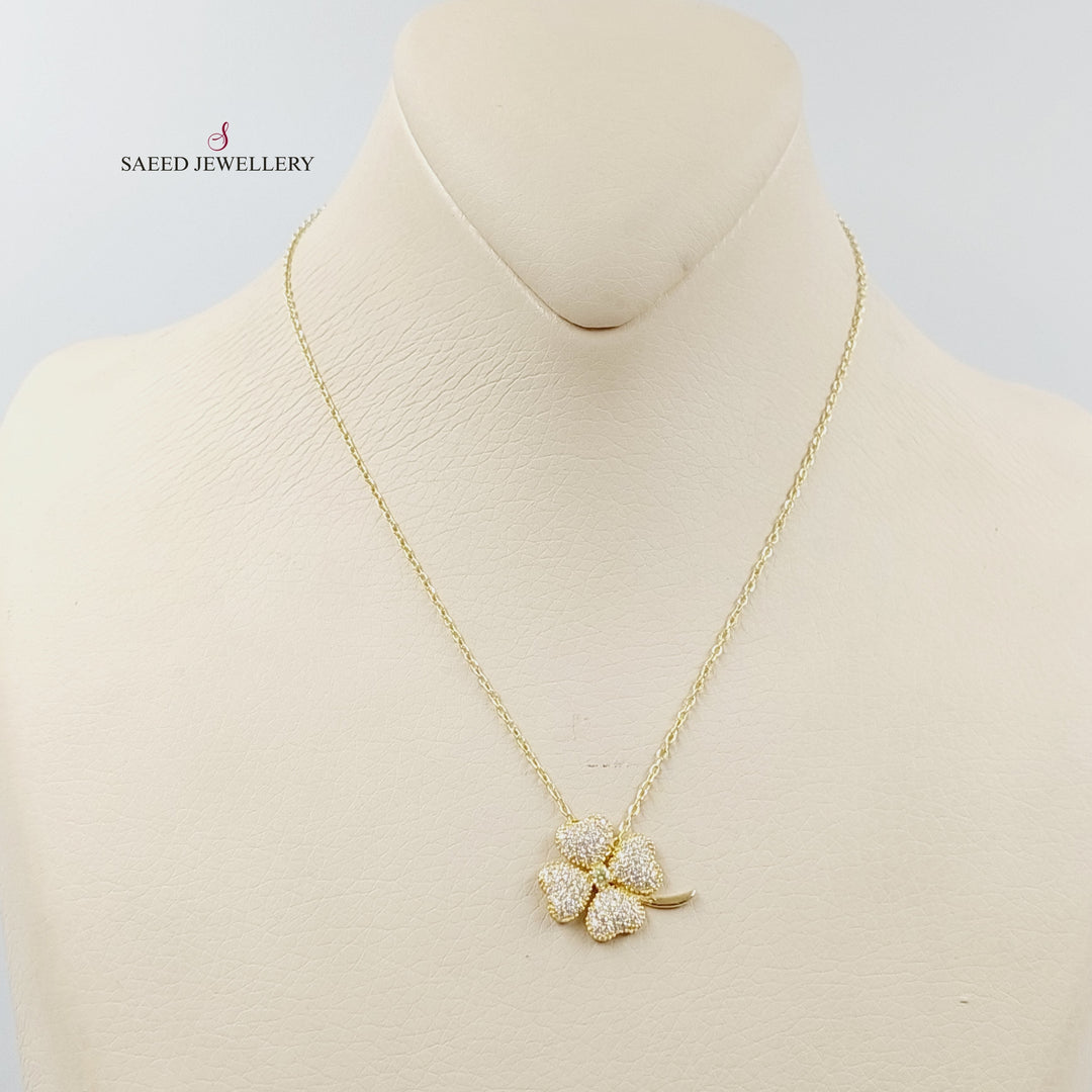 18K Gold Zircon Studded Clover Necklace by Saeed Jewelry - Image 1