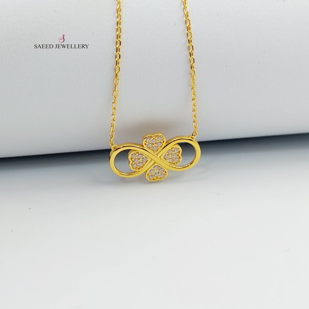21K Gold Zircon Studded Clover Necklace by Saeed Jewelry - Image 2