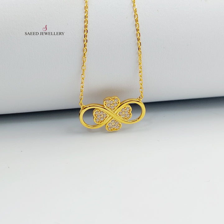 21K Gold Zircon Studded Clover Necklace by Saeed Jewelry - Image 2