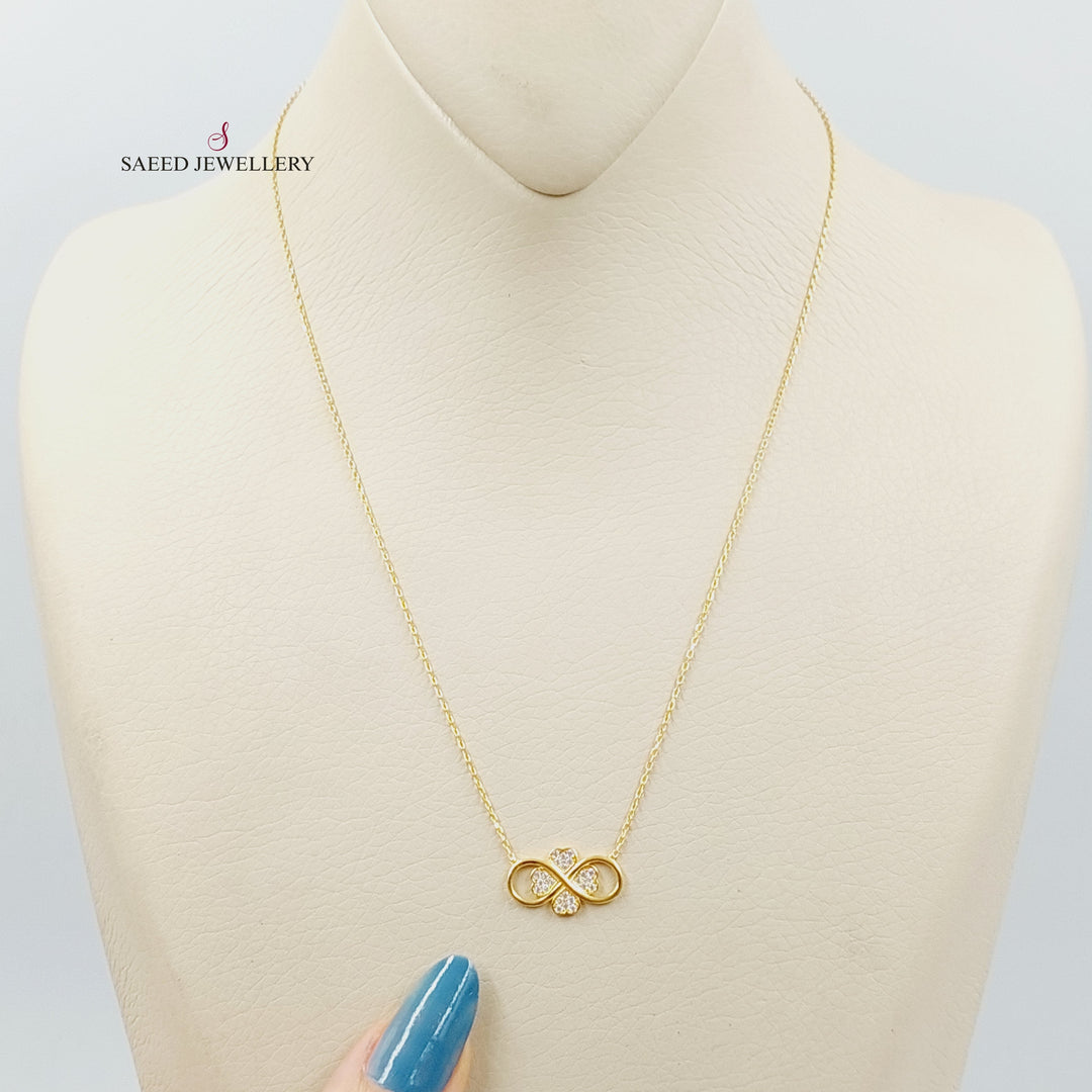 21K Gold Zircon Studded Clover Necklace by Saeed Jewelry - Image 3