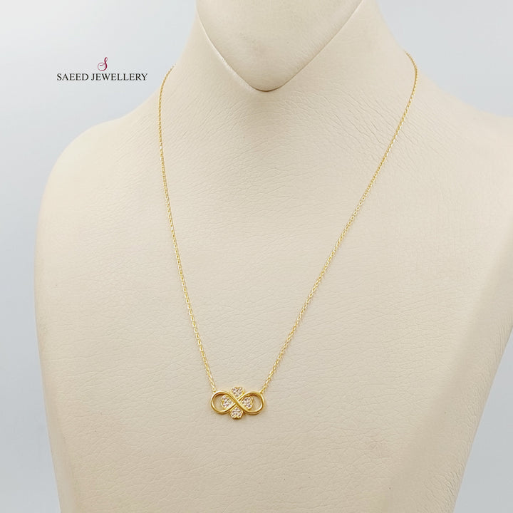 21K Gold Zircon Studded Clover Necklace by Saeed Jewelry - Image 4