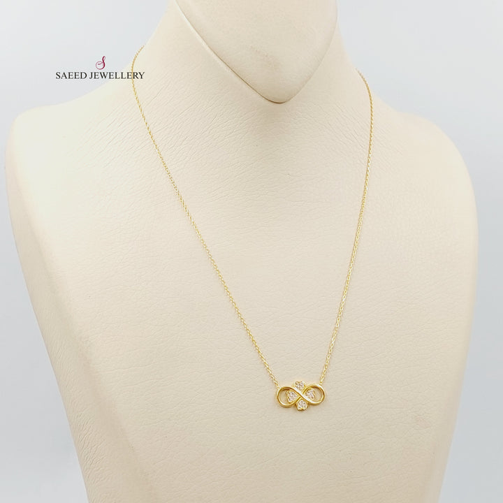 21K Gold Zircon Studded Clover Necklace by Saeed Jewelry - Image 6